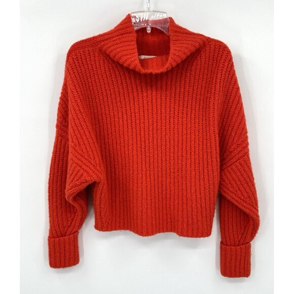 MAEVE ANTHROPOLOGIE ATHENA cowl neck sweater cropped ribbed wool alpaca red XS - Picture 2 of 9